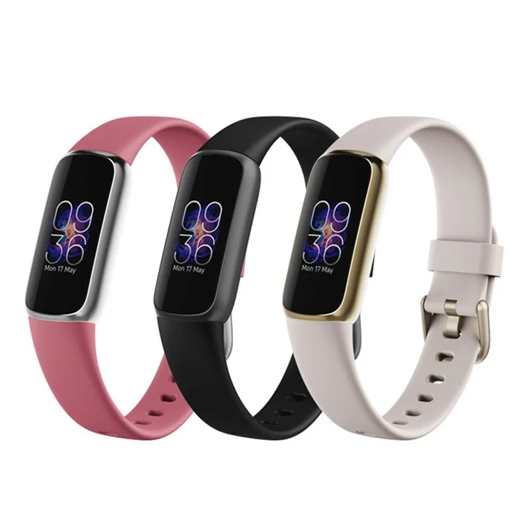 Reloj De Color Sólido De Silicona Suave Reemplazo De Correa De Muñeca Para Fitbit Luxe, Tamaño: S - Negro