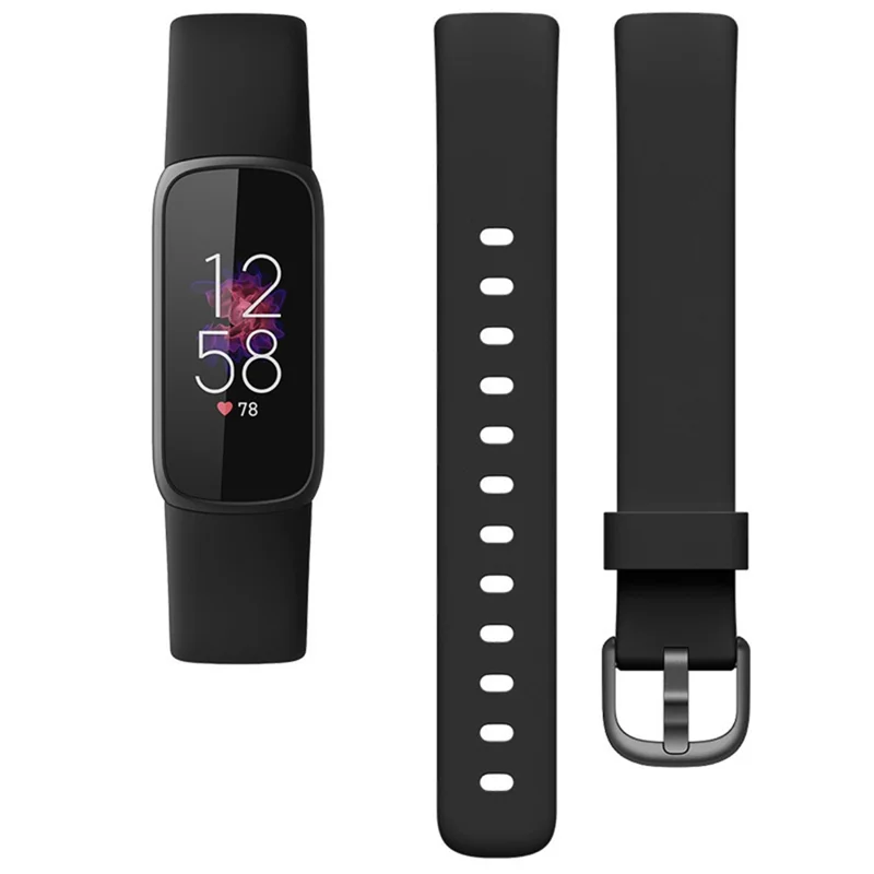 Silicone Adjustable Solid Color Watch Band Replacement Wrist Bracelet Strap Belt for Fitbit Luxe, Size: L - Black