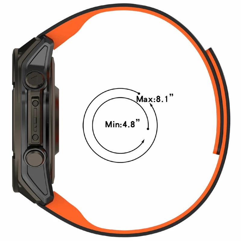 For Garmin Instinct E 40mm / Fenix 8 43mm Watch Band Quick Release Silicone Magnetic Strap - Black  /  Orange