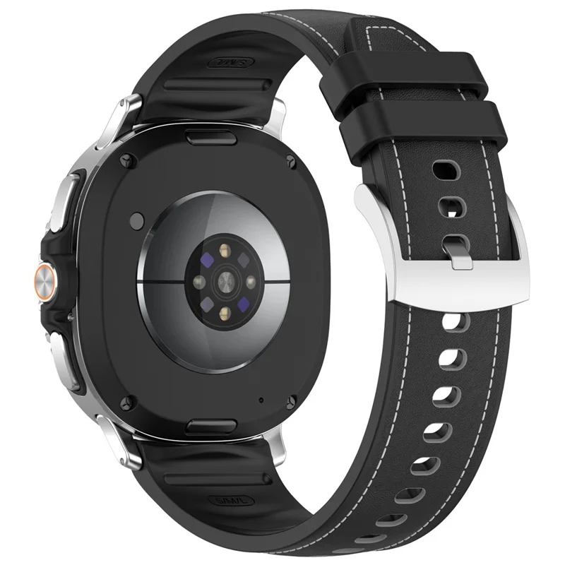 Replacement Strap for Samsung Galaxy Watch8 40mm / 44mm / Watch8 Classic 46mm Silicone + Leather Watch Band - Black