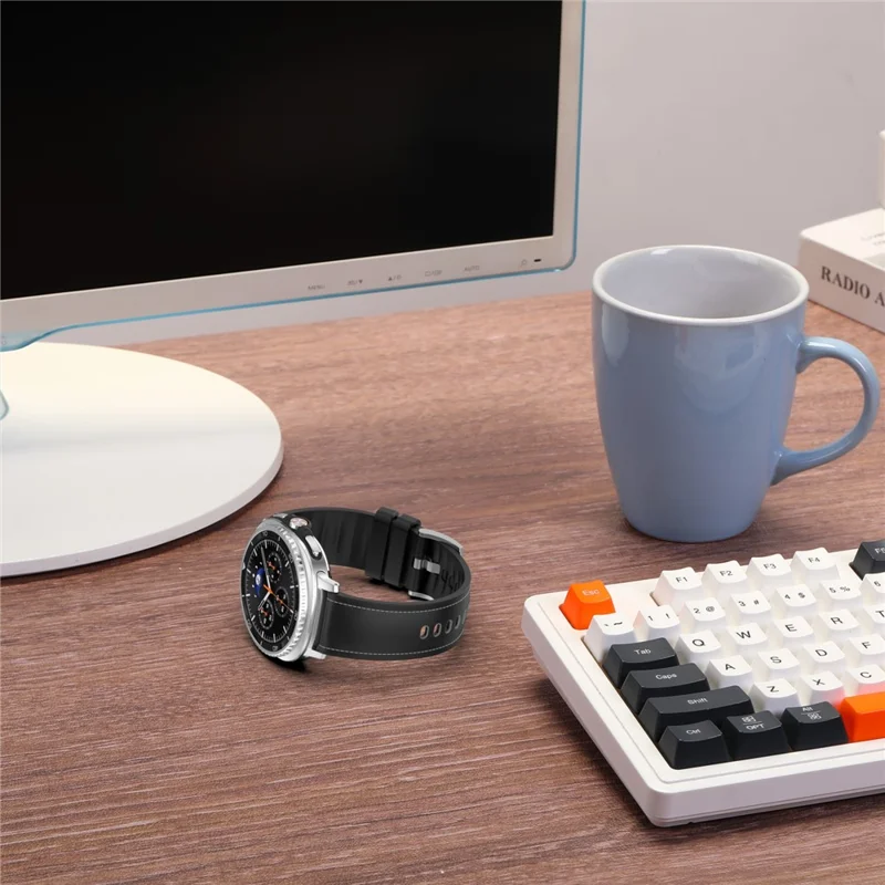 Replacement Strap for Samsung Galaxy Watch8 40mm / 44mm / Watch8 Classic 46mm Silicone + Leather Watch Band - Black