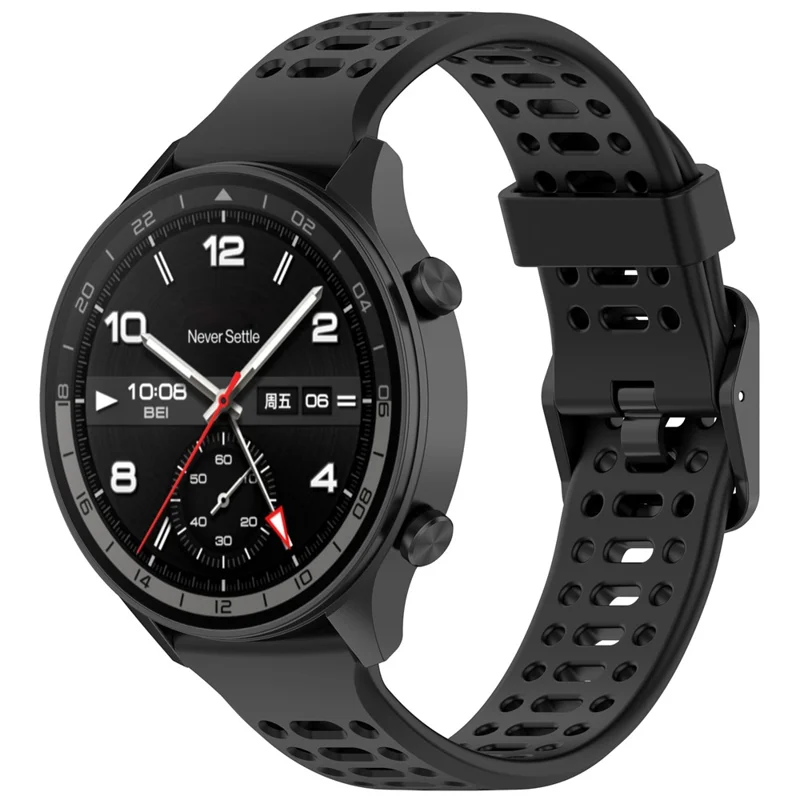 22mm Silicone Strap for Oppo Watch Sport Solid Color Breathable Smart Watch Band - Black