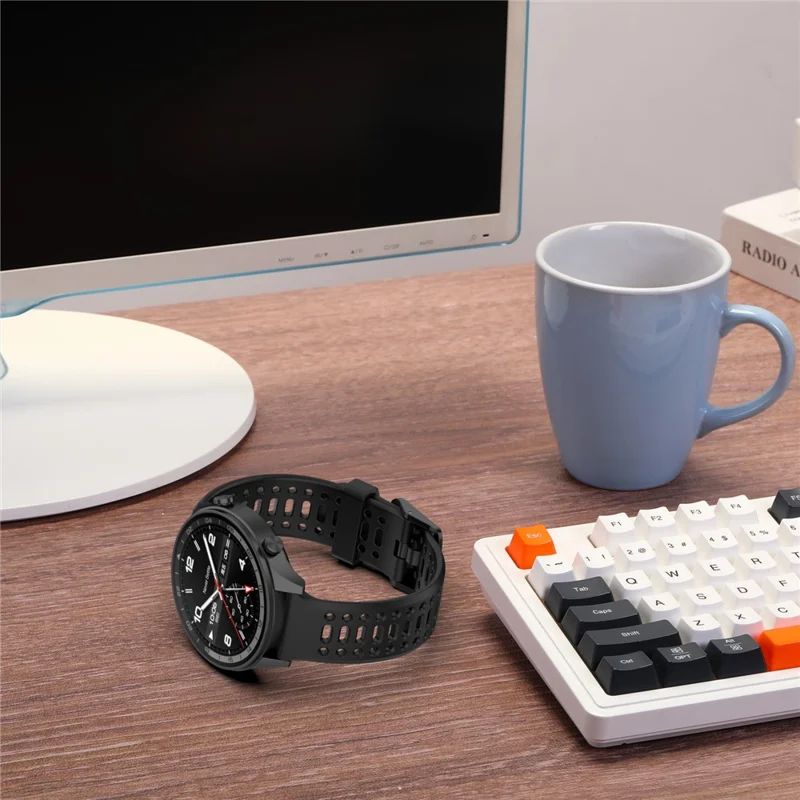 22mm Silicone Strap for Oppo Watch Sport Solid Color Breathable Smart Watch Band - Black