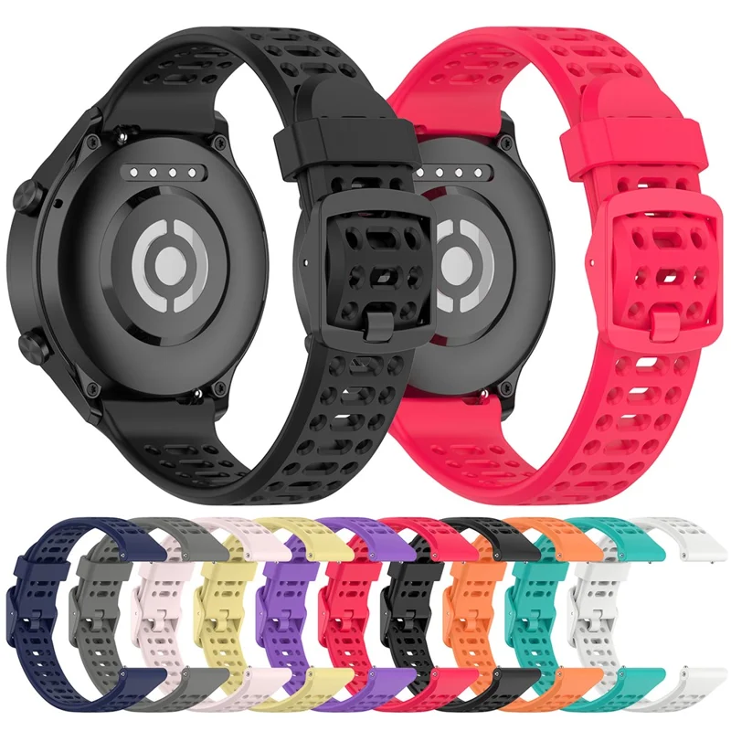 22mm Silicone Strap for Oppo Watch Sport Solid Color Breathable Smart Watch Band - Black
