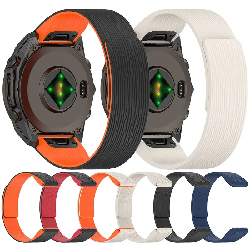 Watch Band For Garmin Fenix 8S / 6S / 6S Pro / 5S / 5S Plus Quick Release Silicone Magnetic Strap - Black  /  Orange