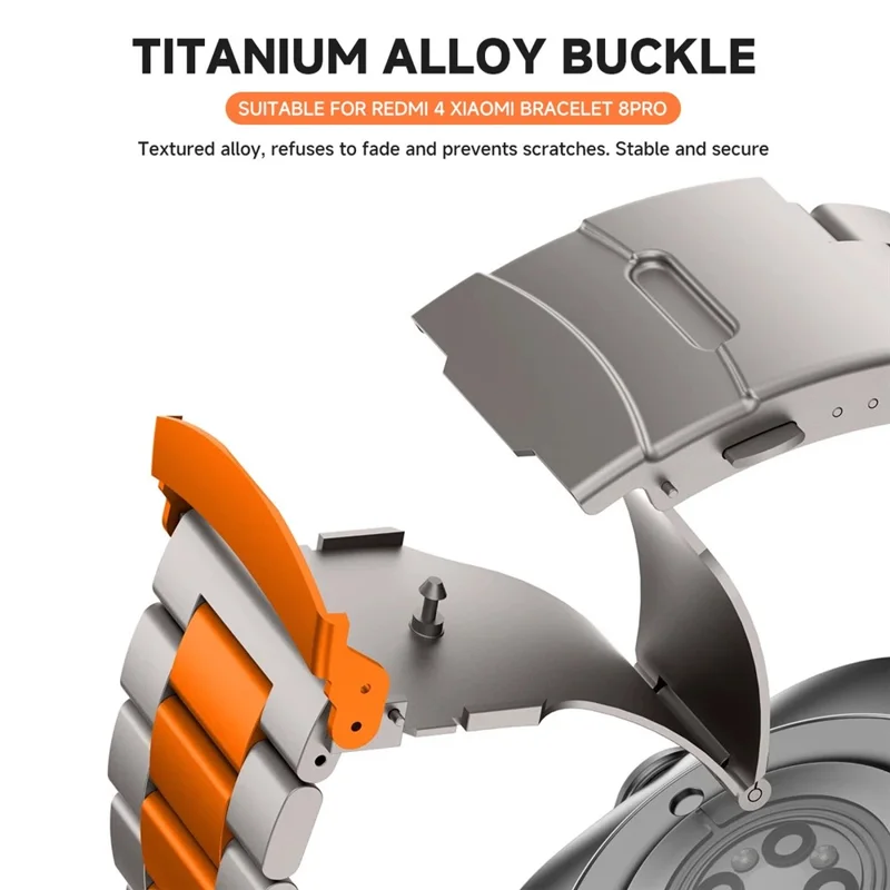 Titanlegeret Urband til Xiaomi Redmi Watch 5 / 4 / Smart Band 9 Pro / Smart Band 8 Pro Tre-perle Håndledsrem - Titan / Orange