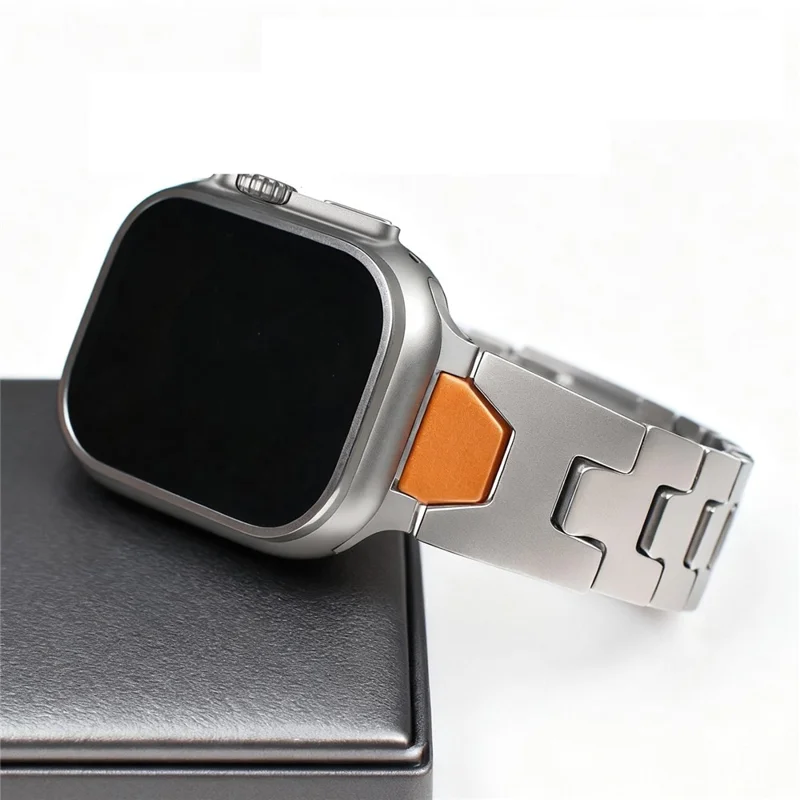 Stainless Steel Watchband for Apple Watch Ultra 3 2 1 49mm / Series 11 10 46mm / 9 8 7 45mm / SE3 SE2 SE 6 5 4 44mm / 3 2 1 42mm H-Shaped Clasp Strap - Black / Orange