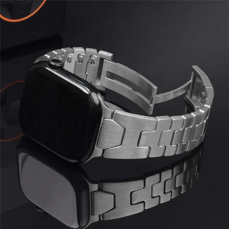 Stainless Steel Watchband for Apple Watch Ultra 3 2 1 49mm / Series 11 10 46mm / 9 8 7 45mm / SE3 SE2 SE 6 5 4 44mm / 3 2 1 42mm H-Shaped Clasp Strap - Black / Orange