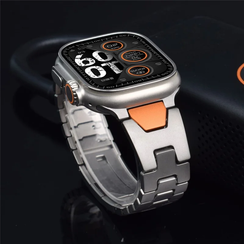 Stainless Steel Watchband for Apple Watch Ultra 3 2 1 49mm / Series 11 10 46mm / 9 8 7 45mm / SE3 SE2 SE 6 5 4 44mm / 3 2 1 42mm H-Shaped Clasp Strap - Black / Orange