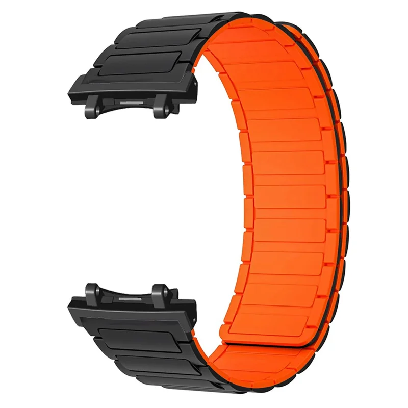 For Huami Amazfit T-Rex Pro A1918 Magnetic Silicone Watch Band Dual Color Adjustable Strap - Black / Orange