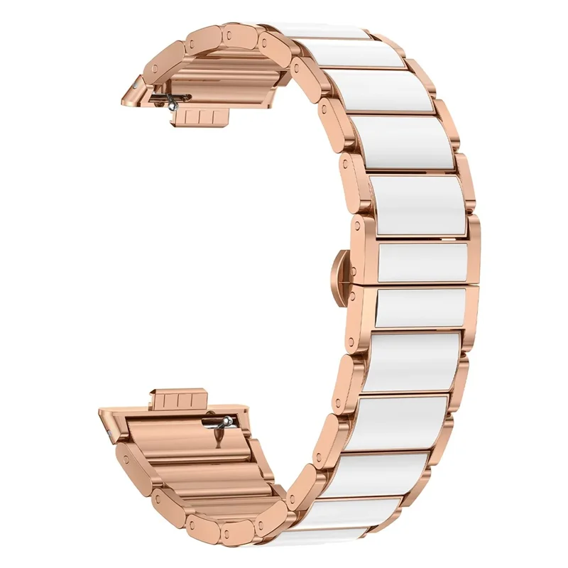 For Huawei Watch Fit 2 Metal Watch Band Imitation Ceramic Butterfly Clasp Wrist Strap - Rose Gold