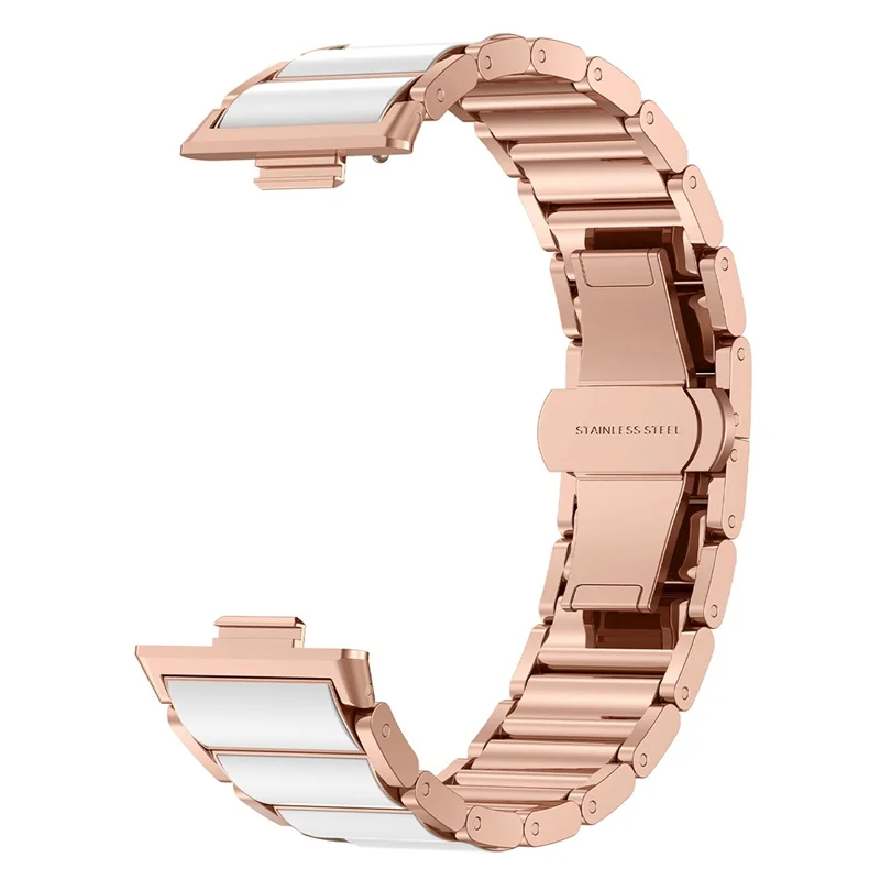 For Huawei Watch Fit 2 Metal Watch Band Imitation Ceramic Butterfly Clasp Wrist Strap - Rose Gold