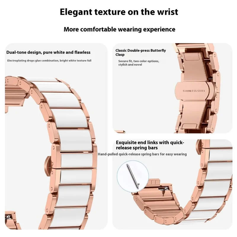 For Huawei Watch Fit 2 Metal Watch Band Imitation Ceramic Butterfly Clasp Wrist Strap - Rose Gold