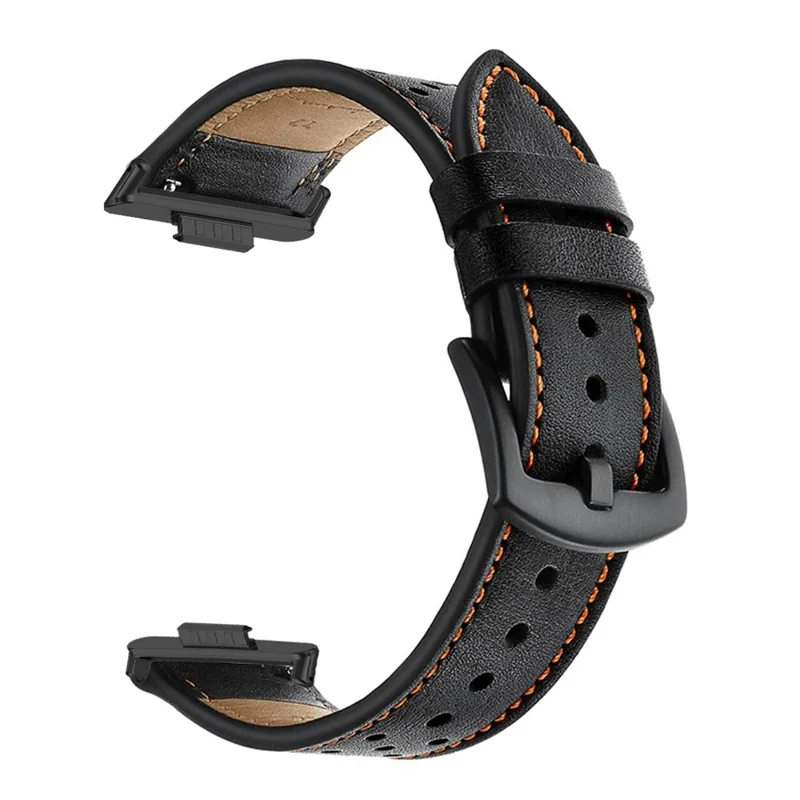 For Huawei Watch Fit 3  /  Fit 4  /  Fit 4 Pro Genuine Leather Watch Band Multi-Hole Design Adjustable Strap - Black