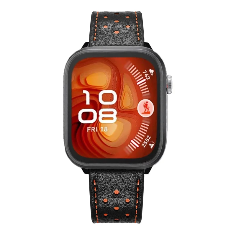 For Huawei Watch Fit 3  /  Fit 4  /  Fit 4 Pro Genuine Leather Watch Band Multi-Hole Design Adjustable Strap - Black