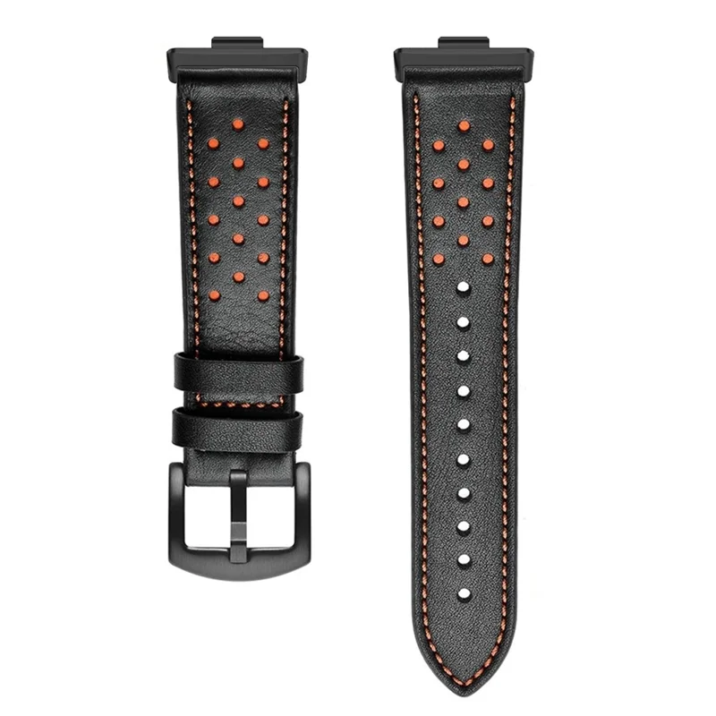 For Huawei Watch Fit 2 Genuine Leather Watch Band Multi-Hole Design Adjustable Strap - Black