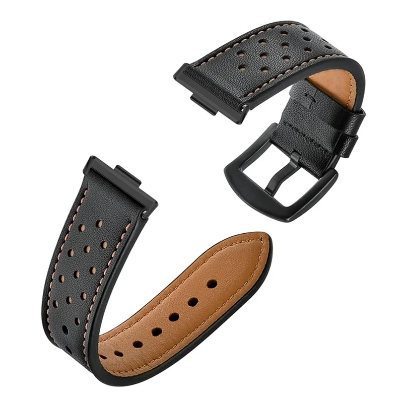 For Huawei Watch Fit 2 Genuine Leather Watch Band Multi-Hole Design Adjustable Strap - Black