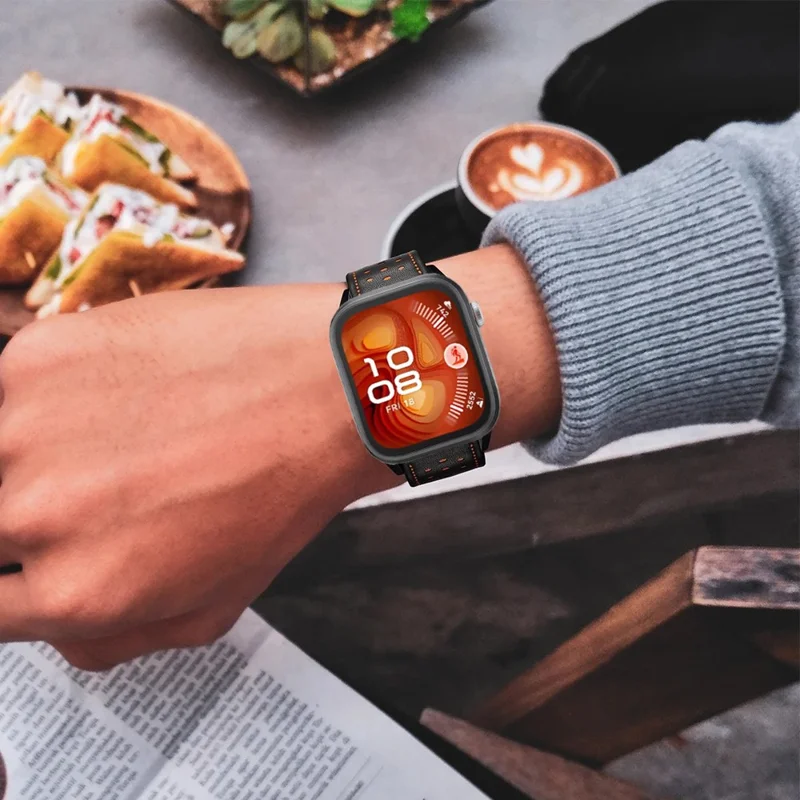 For Huawei Watch Fit 2 Genuine Leather Watch Band Multi-Hole Design Adjustable Strap - Black