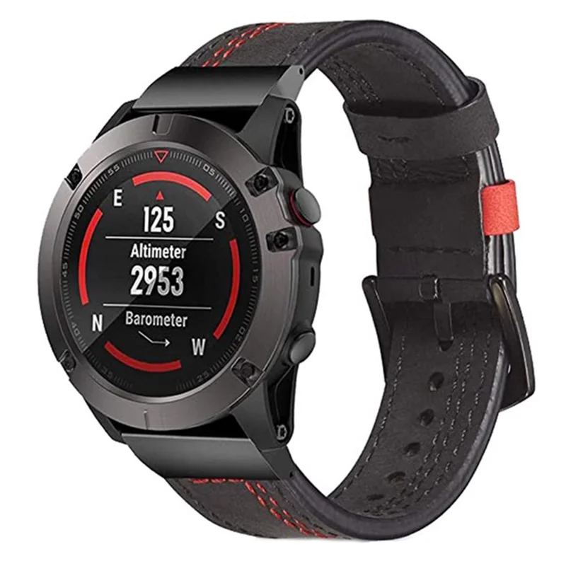 22mm Watch Band for Garmin Fenix 8 Pro  /  Fenix 8  /  Fenix E 47mm Genuine Cow Leather Stitching Line Strap - Black