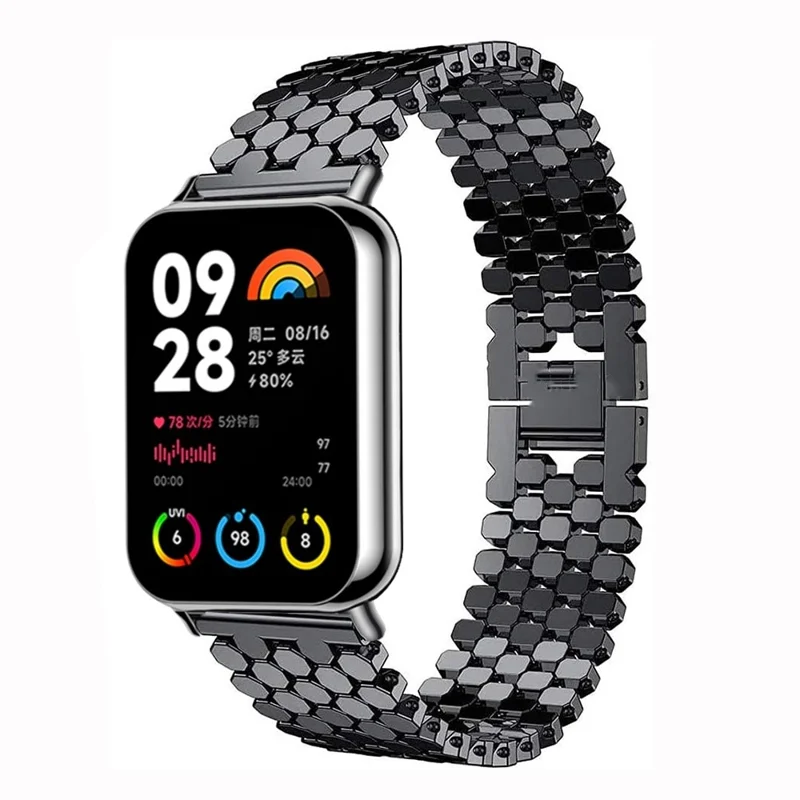 Replacement Strap for Xiaomi Smart Band 9 Pro  /  8 Pro  /  Redmi Watch 5  /  Watch 4 Fish Scale Stainless Steel Watch Band - Black