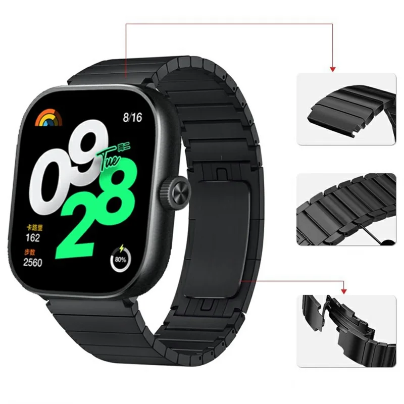 Klockstraps för Xiaomi Smart Band 9 Pro / 8 Pro / Redmi Watch 5 / Watch 4 En pärla av titanlegering - Svart