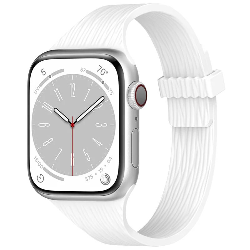 Strap for Apple Watch Ultra 3 2 1 49mm / Series 11 10 46mm / 9 8 7 45mm / SE3 SE2 SE 6 5 4 44mm / 3 2 1 42mm Wood Grain Magnetic Silicone Watch Band - White