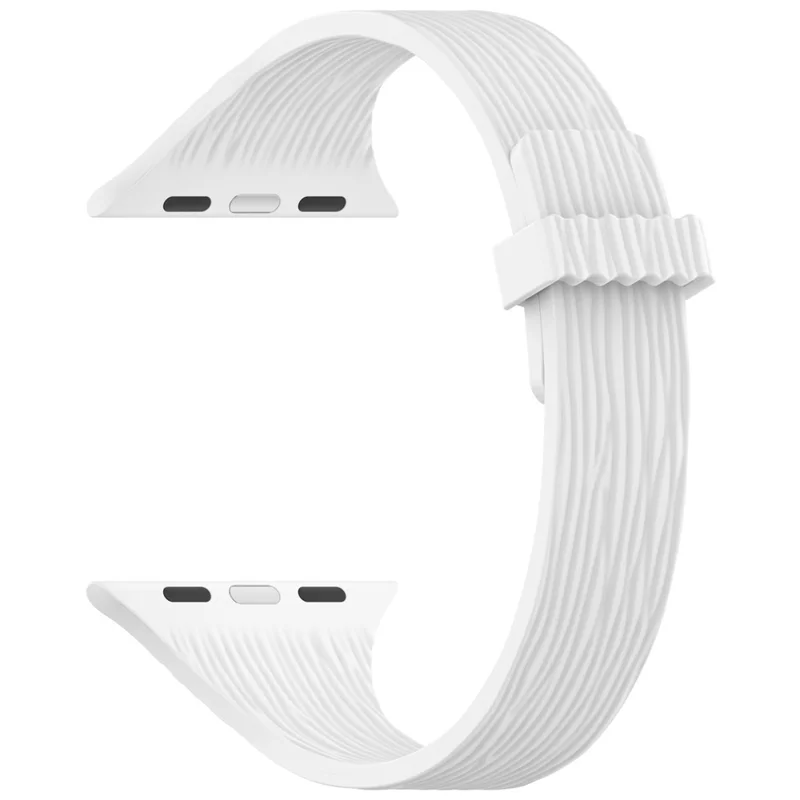 Strap for Apple Watch Ultra 3 2 1 49mm / Series 11 10 46mm / 9 8 7 45mm / SE3 SE2 SE 6 5 4 44mm / 3 2 1 42mm Wood Grain Magnetic Silicone Watch Band - White