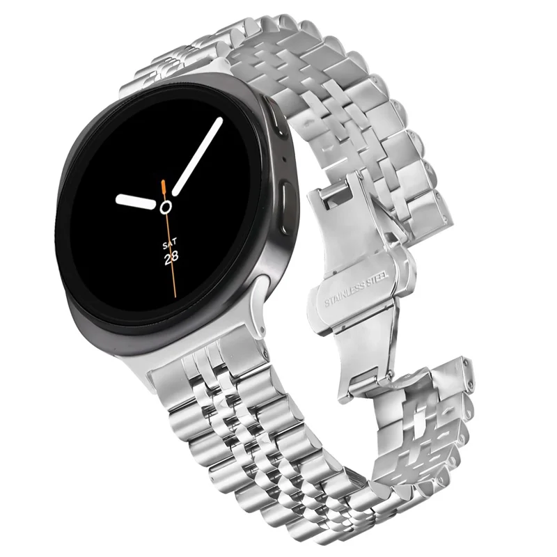 Watch Band For Samsung Galaxy Watch8 Classic 46mm  /  Watch8 44mm  /  40mm Stainless Steel Five-Bead Adjustable Silver Strap
