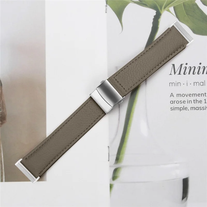 For Fitbit Versa 3  /  Sense Genuine Leather Watch Band with Silver Connector Turtle Back Buckle Wrist Strap - Grey