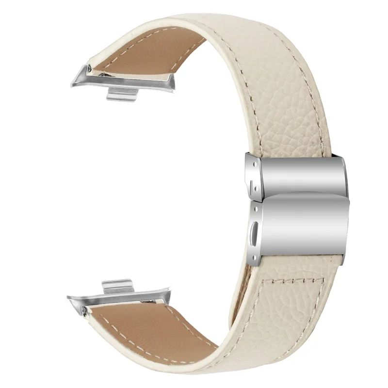 For Xiaomi Smart Band 8  /  9 Pro Genuine Leather Watch Band with Silver Connector Turtle Back Buckle Wrist Strap - Beige