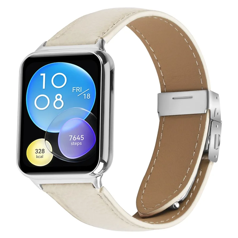 For Xiaomi Smart Band 8  /  9 Pro Genuine Leather Watch Band with Silver Connector Turtle Back Buckle Wrist Strap - Beige