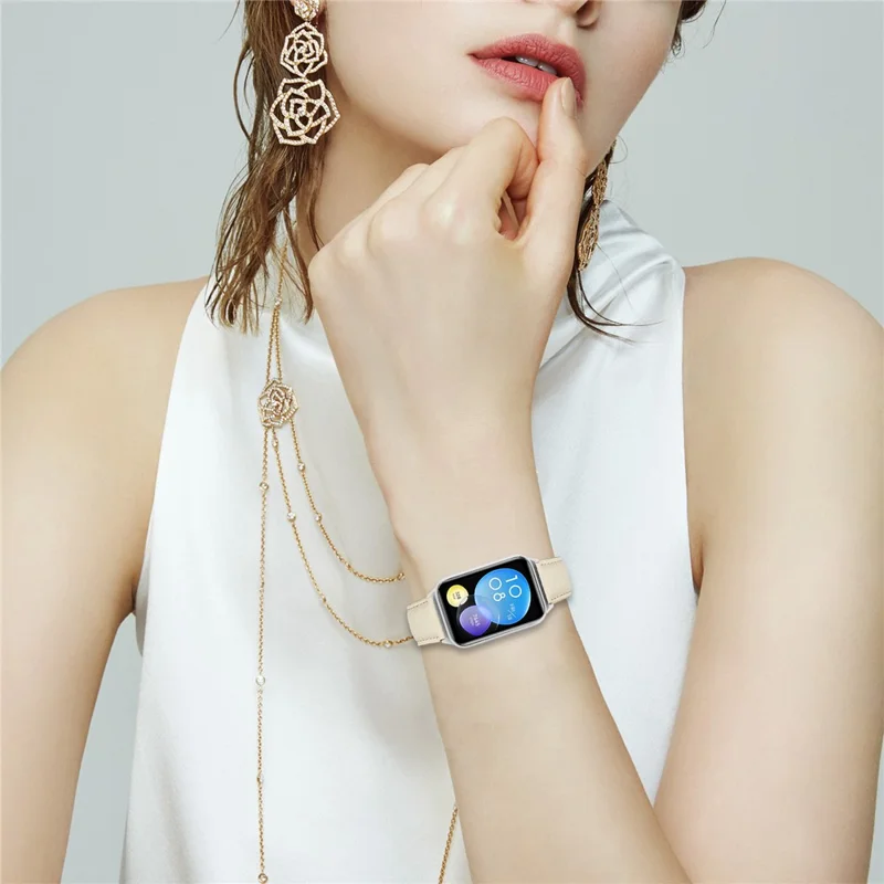 For Xiaomi Smart Band 8  /  9 Pro Genuine Leather Watch Band with Silver Connector Turtle Back Buckle Wrist Strap - Beige