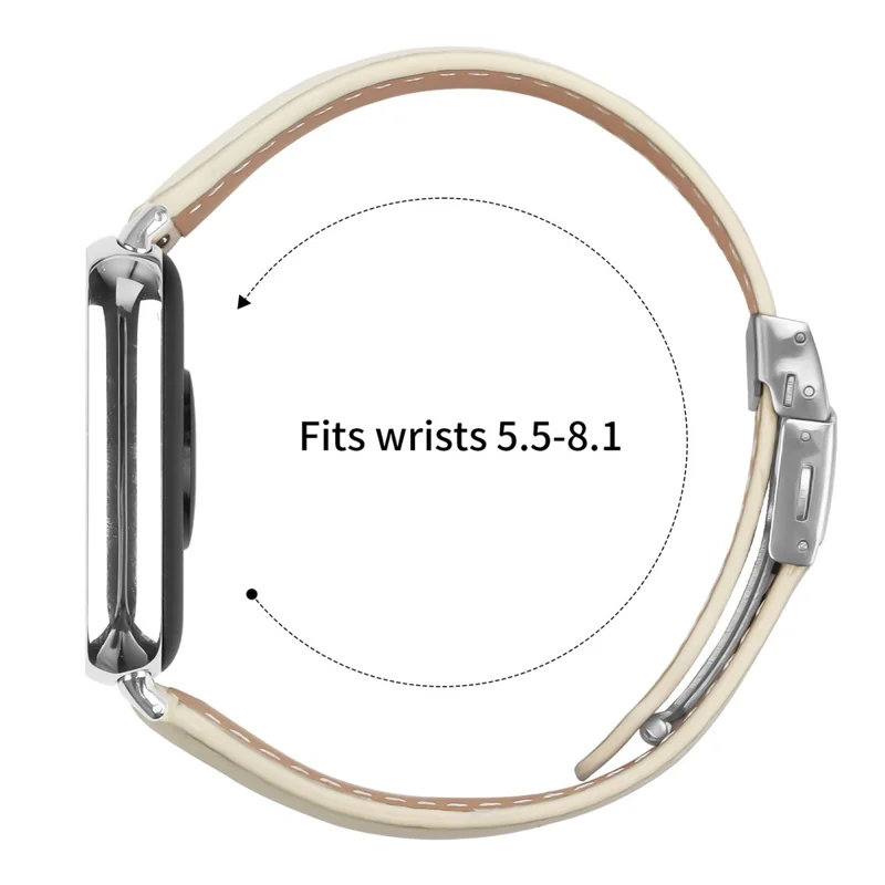 For Xiaomi Smart Band 8  /  9 Pro Genuine Leather Watch Band with Silver Connector Turtle Back Buckle Wrist Strap - Beige