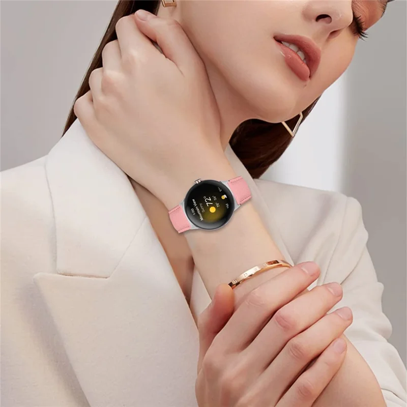 Wrist Strap For Google Pixel Watch 4  /  Watch 3  /  Watch 2  /  Watch 1 41mm Genuine Leather Watch Band with Silver Connector Turtle Back Buckle - Pink