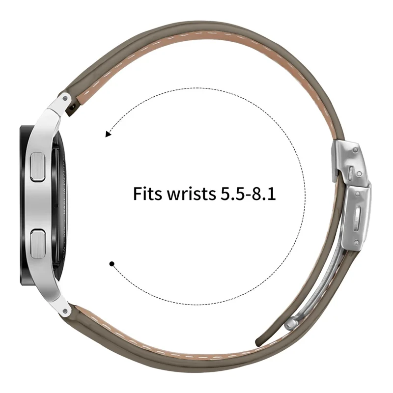 Wrist Strap with Silver Professional Connector For Samsung Galaxy Watch4  /  Watch5 40mm  /  44mm  /  45mm Genuine Leather Watch Band - Grey