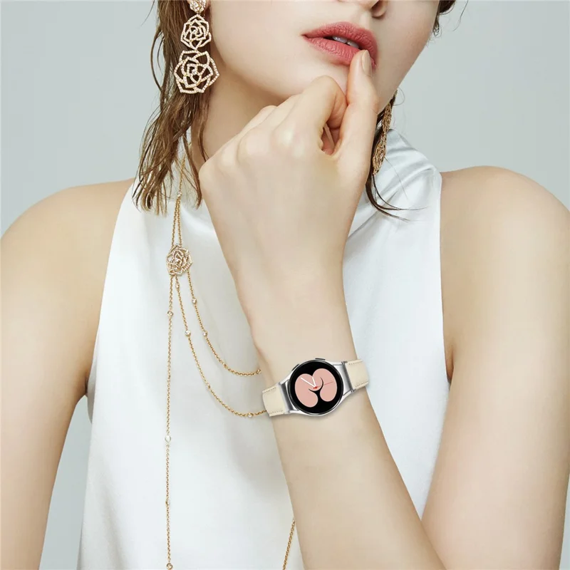 Wrist Strap with Silver Professional Connector For Samsung Galaxy Watch6  /  Watch6 Classic Genuine Leather Watch Band - Beige