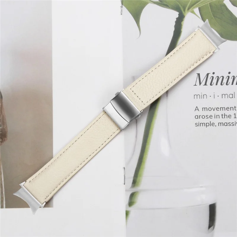 Wrist Strap with Silver Professional Connector For Samsung Galaxy Watch6  /  Watch6 Classic Genuine Leather Watch Band - Beige