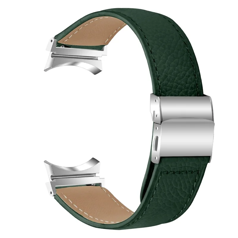 Wrist Strap with Silver Professional Connector For Samsung Galaxy Watch7 40mm  /  44mm Genuine Leather Watch Band - Green