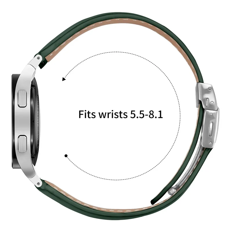 Wrist Strap with Silver Professional Connector For Samsung Galaxy Watch7 40mm  /  44mm Genuine Leather Watch Band - Green