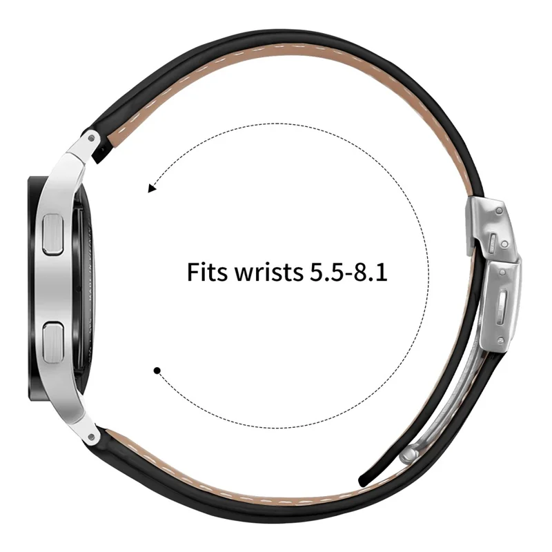 Wrist Strap with Silver Quick Release Connector For Samsung Galaxy Watch4  /  Watch5 40mm  /  44mm  /  45mm Genuine Leather Watch Band - Black
