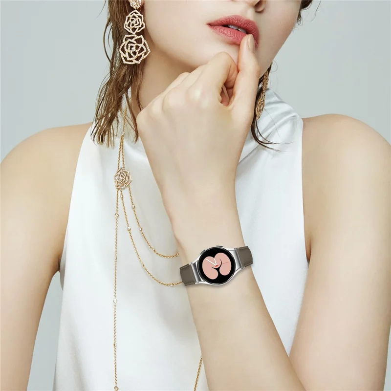 Wrist Strap with Silver Quick Release Connector For Samsung Galaxy Watch6  /  Watch6 Classic Genuine Leather Watch Band - Grey