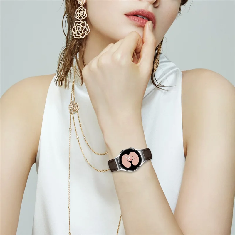 Wrist Strap with Silver Quick Release Connector For Samsung Galaxy Watch7 40mm  /  44mm Genuine Leather Watch Band - Coffee