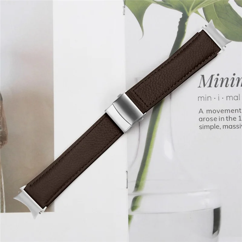 Wrist Strap with Silver Quick Release Connector For Samsung Galaxy Watch7 40mm  /  44mm Genuine Leather Watch Band - Coffee