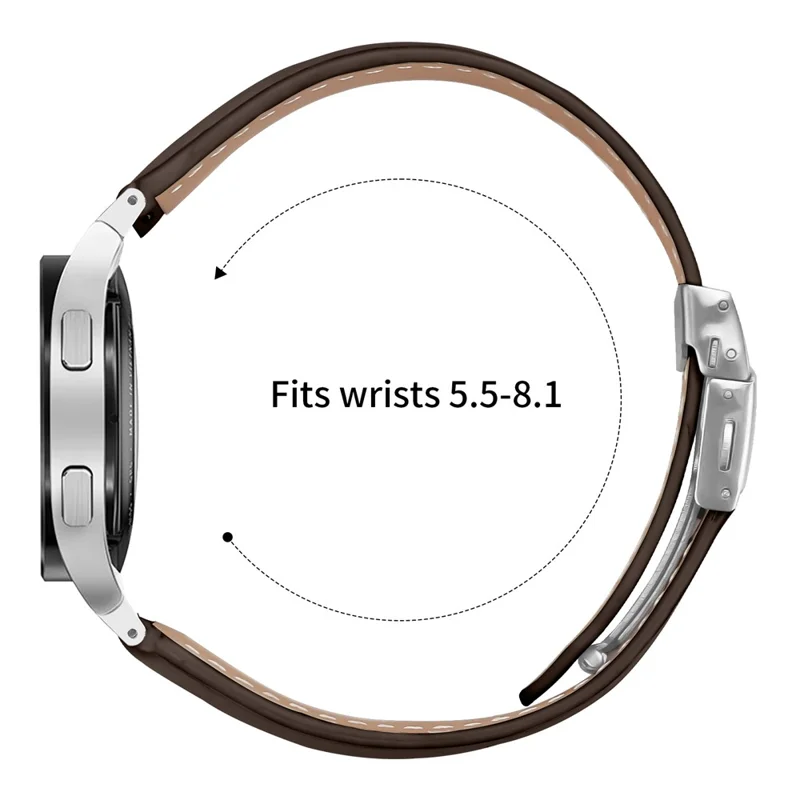 Wrist Strap with Silver Quick Release Connector For Samsung Galaxy Watch7 40mm  /  44mm Genuine Leather Watch Band - Coffee