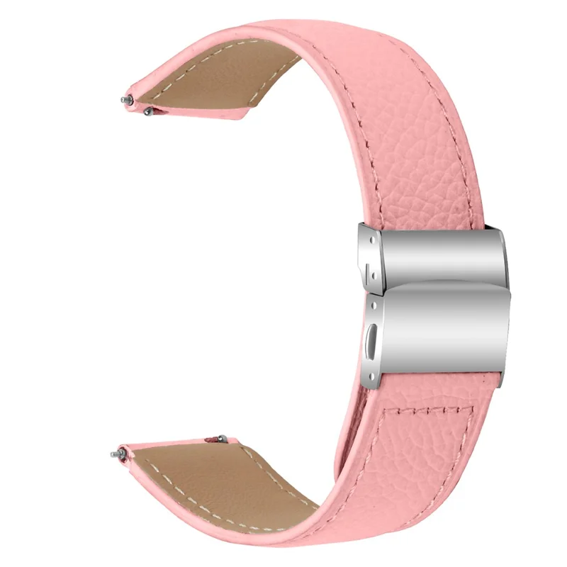 Wrist Strap For Huami Amazfit Active  /  GTR Mini  /  Bip 3 Pro  /  Bip 3 Genuine Leather Watch Band with Silver Connector Turtle Back Buckle - Pink