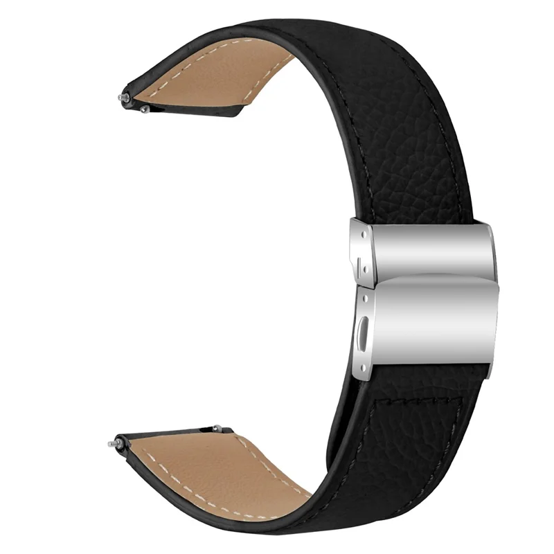 Wrist Strap For Samsung Galaxy Watch3 41mm  /  Active 2 40mm  /  44mm Genuine Leather Watch Band with Silver Connector Turtle Back Buckle - Black