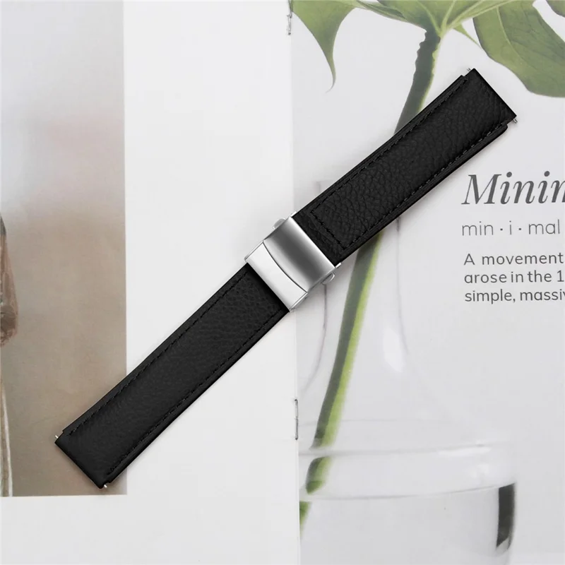 Wrist Strap For Samsung Galaxy Watch3 41mm  /  Active 2 40mm  /  44mm Genuine Leather Watch Band with Silver Connector Turtle Back Buckle - Black