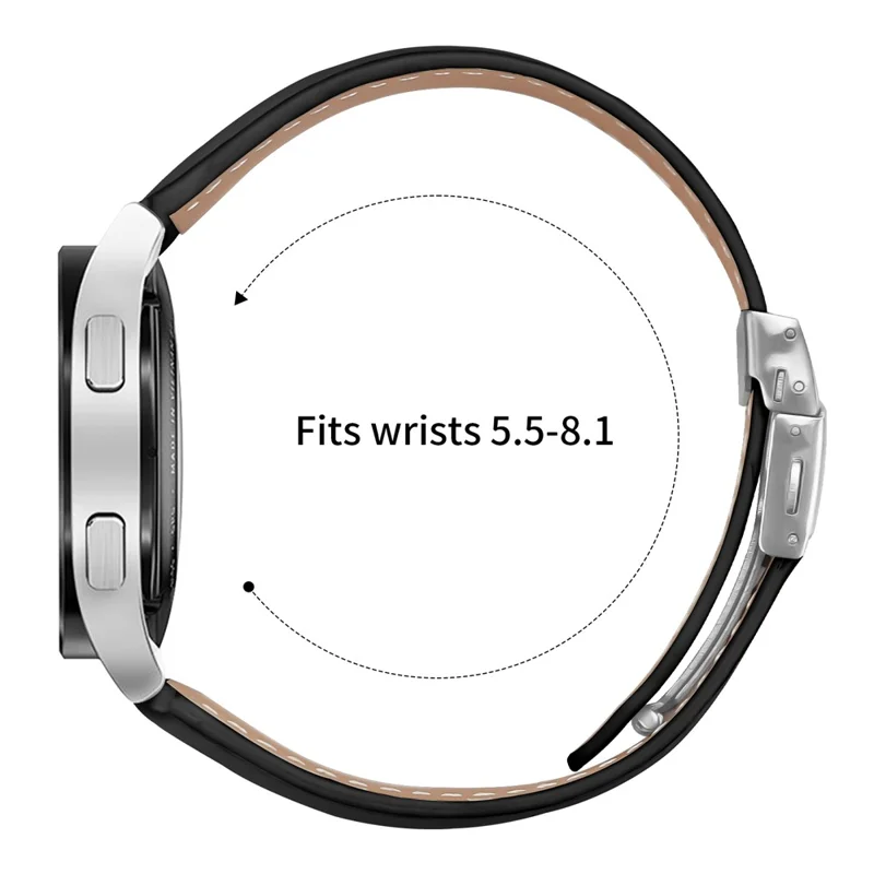 Wrist Strap For Samsung Galaxy Watch3 41mm  /  Active 2 40mm  /  44mm Genuine Leather Watch Band with Silver Connector Turtle Back Buckle - Black