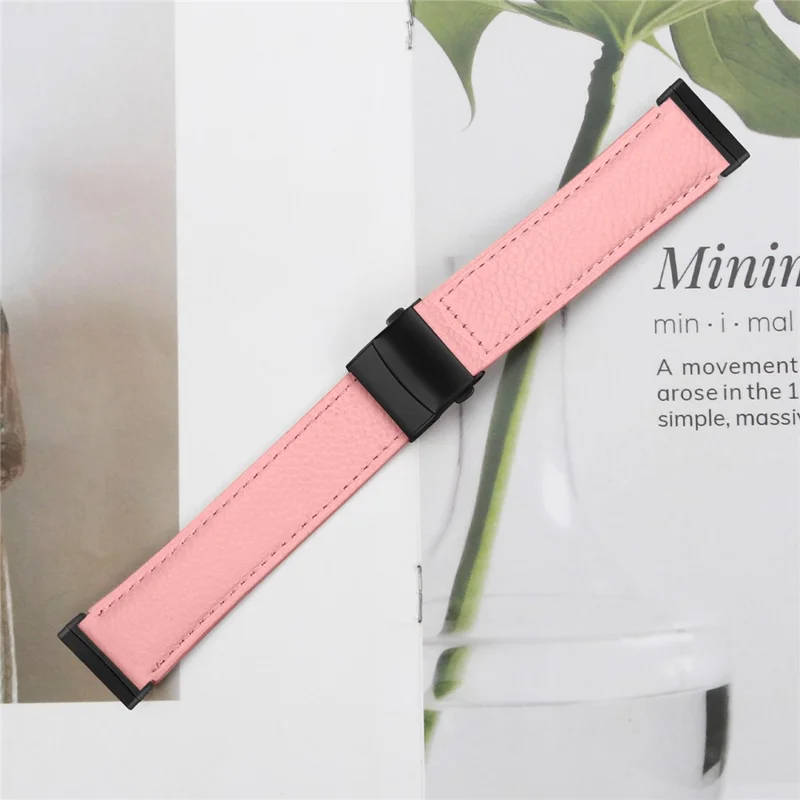 For Fitbit Versa 3  /  Sense Genuine Leather Watch Band with Black Connector Turtle Back Buckle Wrist Strap - Pink