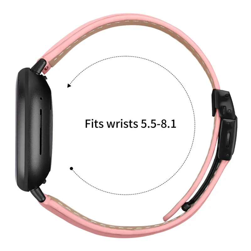 For Fitbit Versa 3  /  Sense Genuine Leather Watch Band with Black Connector Turtle Back Buckle Wrist Strap - Pink